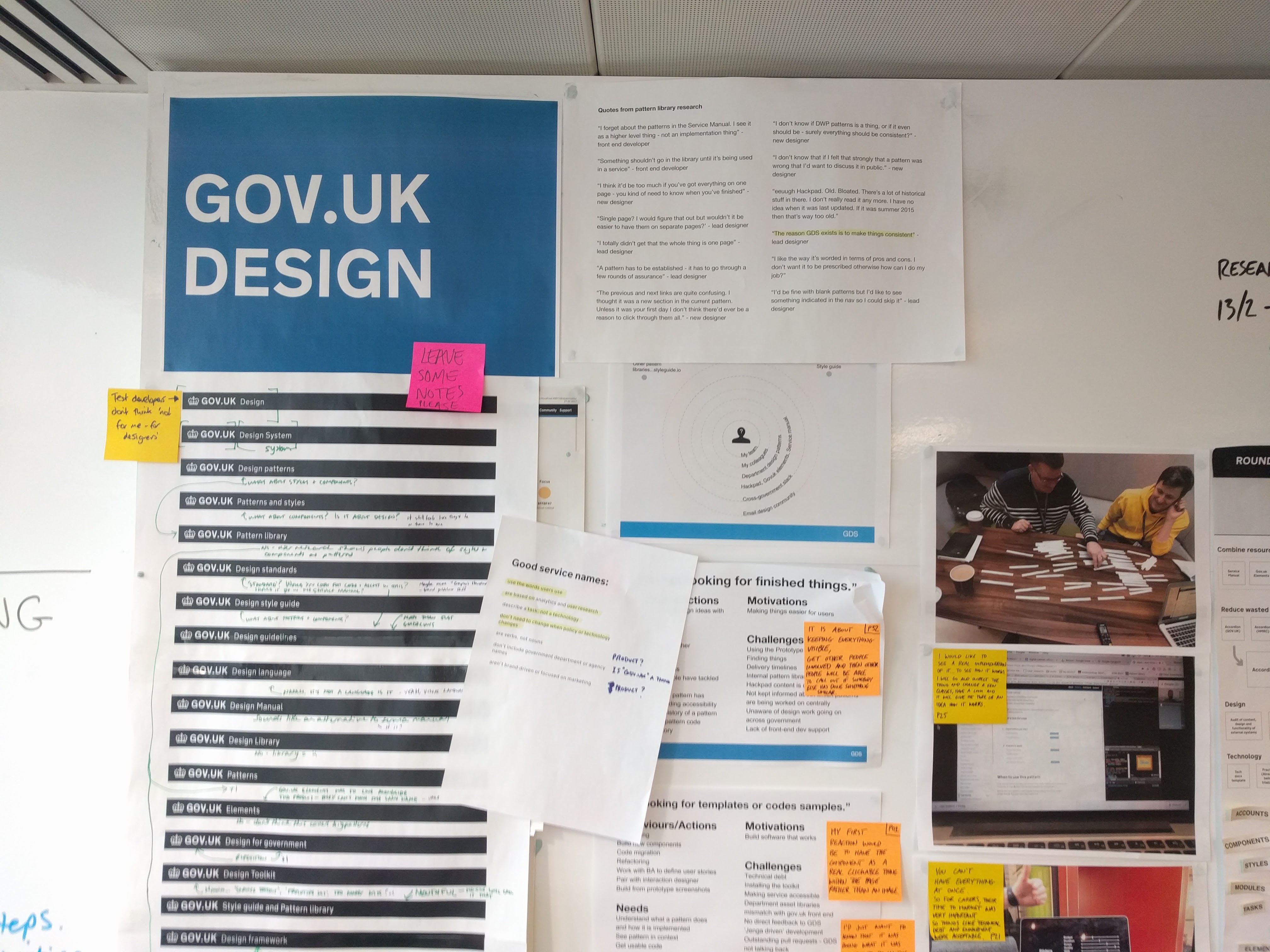 GOV.UK Design — research documentation wall